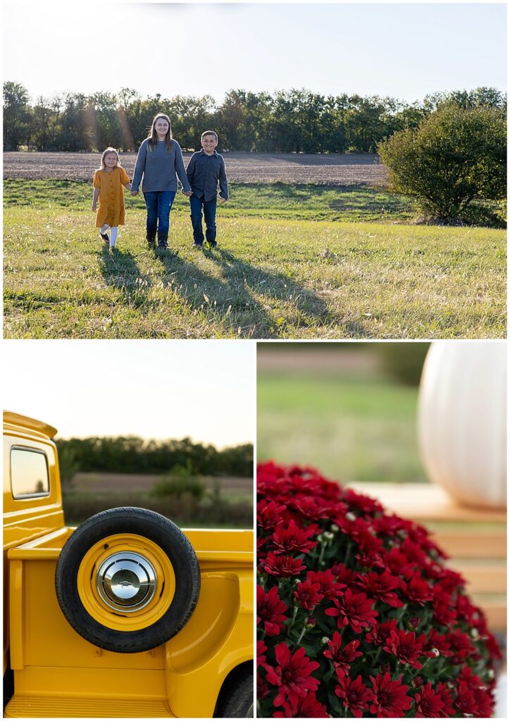 siblings walking at fall family photo session