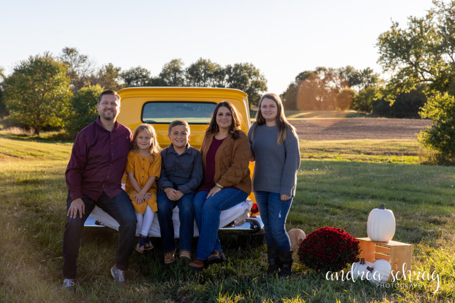 family session with yellow truck