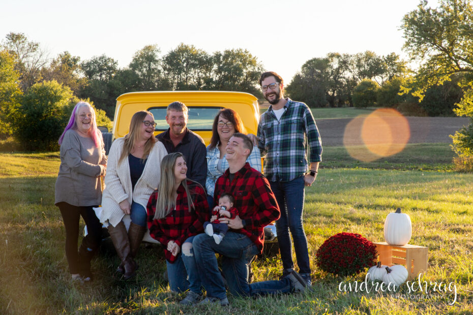 yellow truck fall mini session family photo