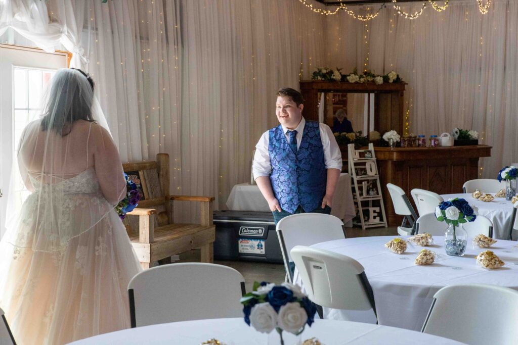 bride and groom first look