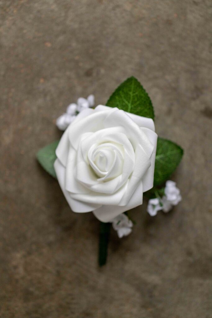 white rose corsage