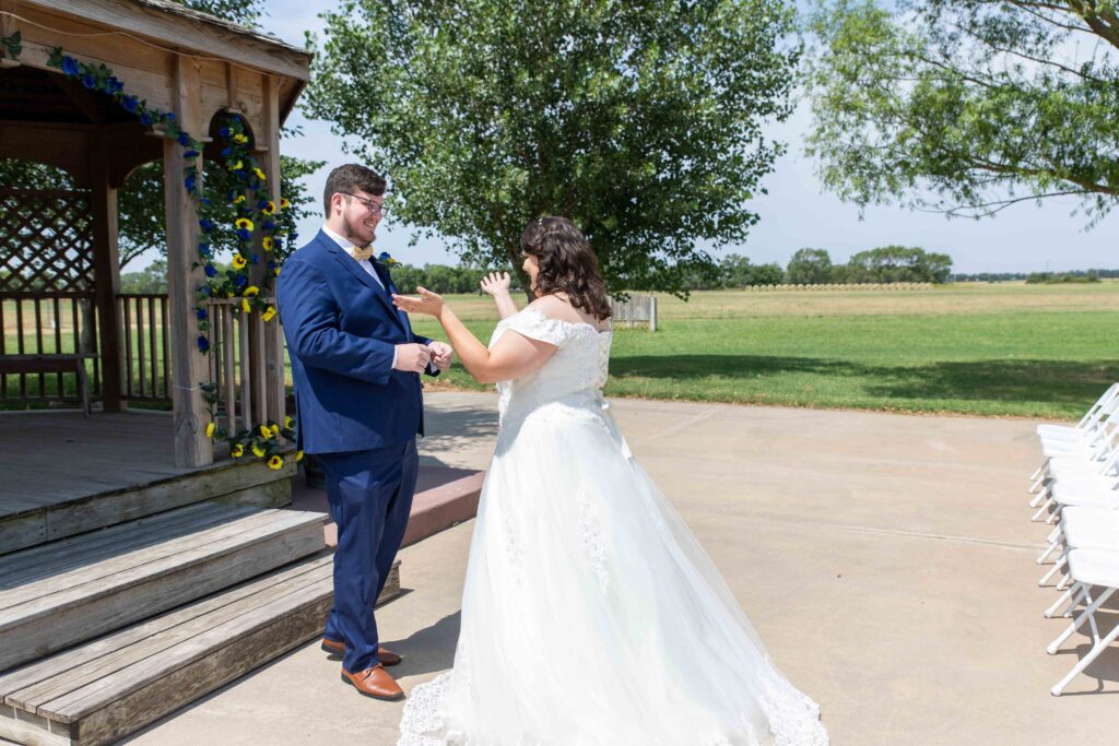 bride and groom in vineyard at summer wedding
