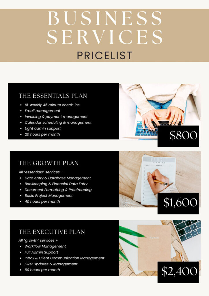 business services offered by virtual assistant Andrea Schrag